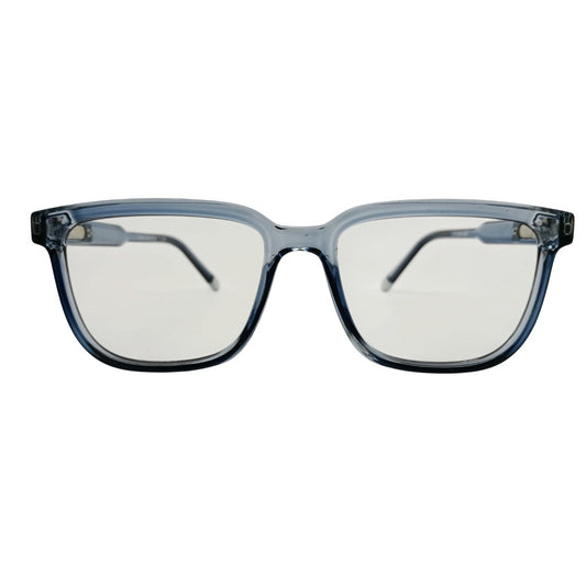 T20 Opticals Growth 1855 square eyeglasses in translucent grey plastic with a modern full-frame design.