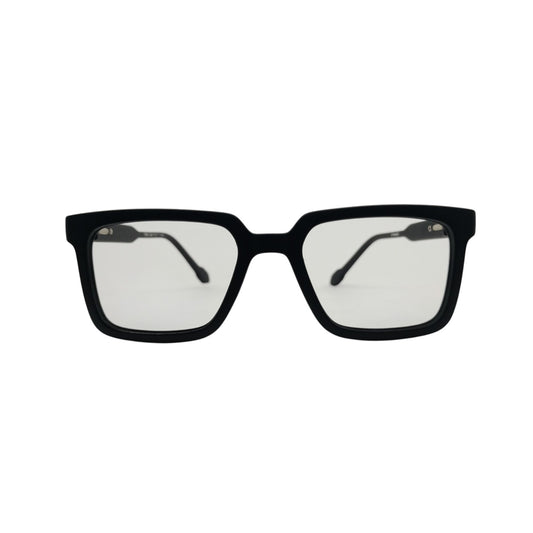 T20 Opticals Growth 1902 square black plastic eyeglasses with a modern full-frame design for men.