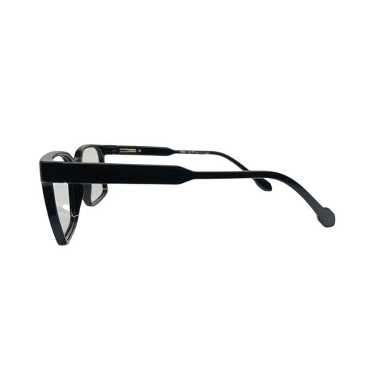 T20 Opticals Growth 1906 square black plastic eyeglasses frame, side view showing structured temples.