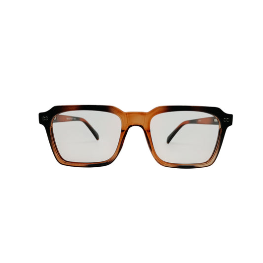 T20 Opticals Growth 1914 square eyeglasses with a two-tone brown and black plastic frame for men.