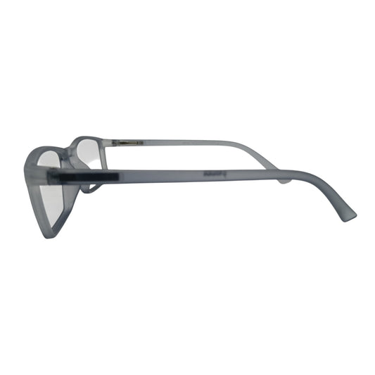 T20 Opticals Growth 2029 rectangle eyeglasses in a translucent grey plastic frame, side profile view.