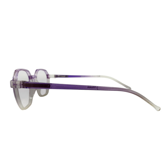T20 Opticals Growth 2039 angular purple plastic eyeglasses for girls, side view showing full-frame construction.
