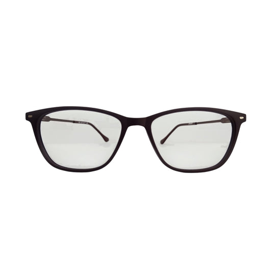 T20 Opticals Growth 3013 cat-eye eyeglasses with a dark plastic frame and stainless steel temples for men