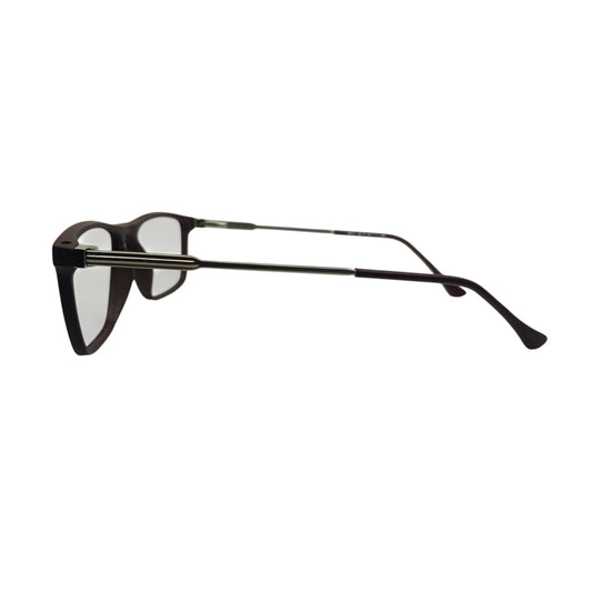 T20 Opticals Growth 3017 rectangle eyeglasses with dark plastic frames and sleek stainless steel temples