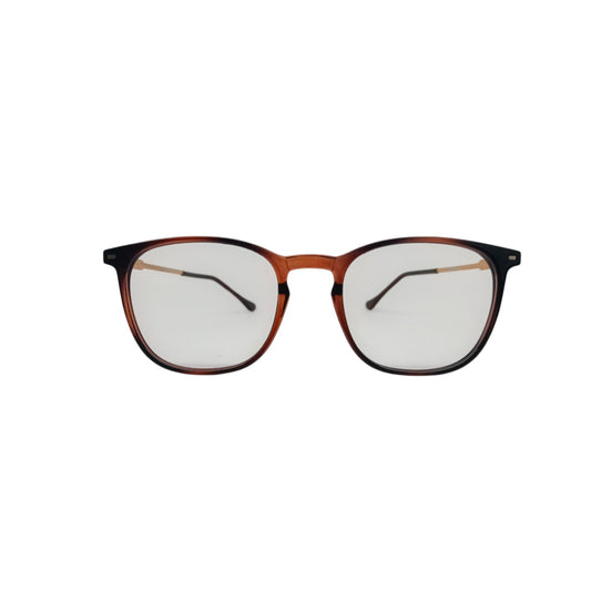 T20 Opticals Growth 3019 round eyeglasses featuring a tortoiseshell plastic frame and slim stainless steel temples.