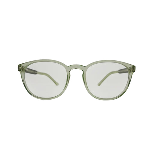 T20 Opticals Growth 4004 round eyeglasses featuring a translucent sage green plastic full-frame design.