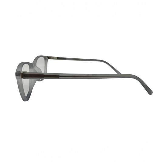 T20 Opticals Growth 5014 cat eye eyeglasses in a translucent grey plastic frame, side profile view.