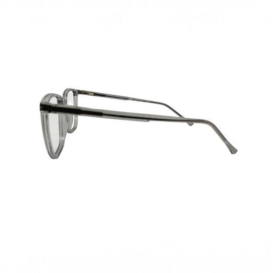 T20 Opticals Growth 6004 square eyeglasses in a clear plastic frame, side view showing temple and bridge detail.