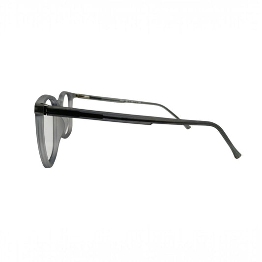 T20 Opticals Growth 6007 square eyeglasses with a modern grey plastic frame, side profile view.