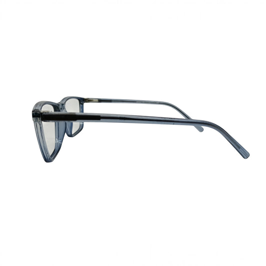 T20 Opticals Growth 8002 rectangular plastic eyeglasses in a translucent grey finish, side profile view.