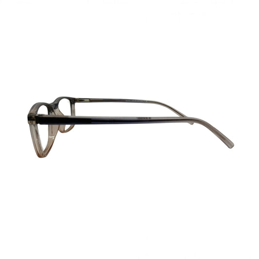 T20 Opticals Growth 8007 rectangle eyeglasses featuring a translucent grey plastic frame in a side profile view.