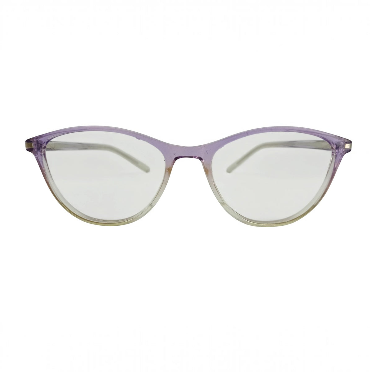 T20 Opticals Growth 23611 cat eye eyeglasses featuring a translucent purple and clear plastic full-frame design.