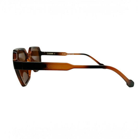 T20 Opticals Growth M-1911 angular sunglasses in brown tortoise shell plastic with a modern full-frame side profile.