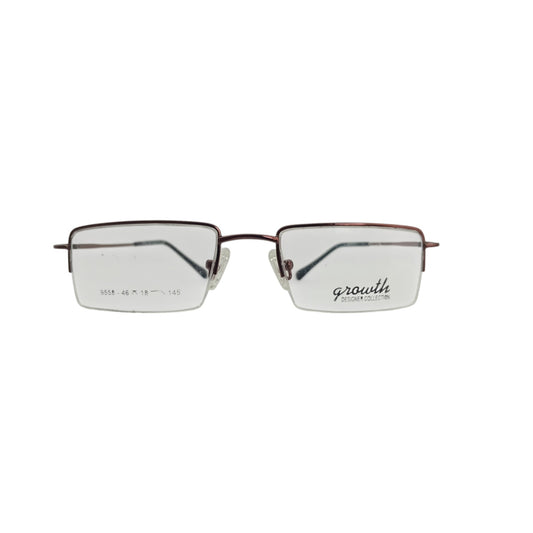 T20 Opticals Growth 9558 rectangle half-frame eyeglasses in stainless steel for a professional, minimal look.