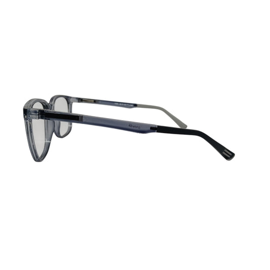 T20 Opticals Growth 1509 wayfarer eyeglasses in translucent grey with black temples, side view