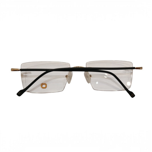 T20 Opticals David Jones rimless rectangle eyeglasses with black TR90 temples and gold-tone accents
