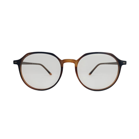 T20 Opticals Growth 1002 round eyeglasses with a two-tone brown and black plastic frame for men